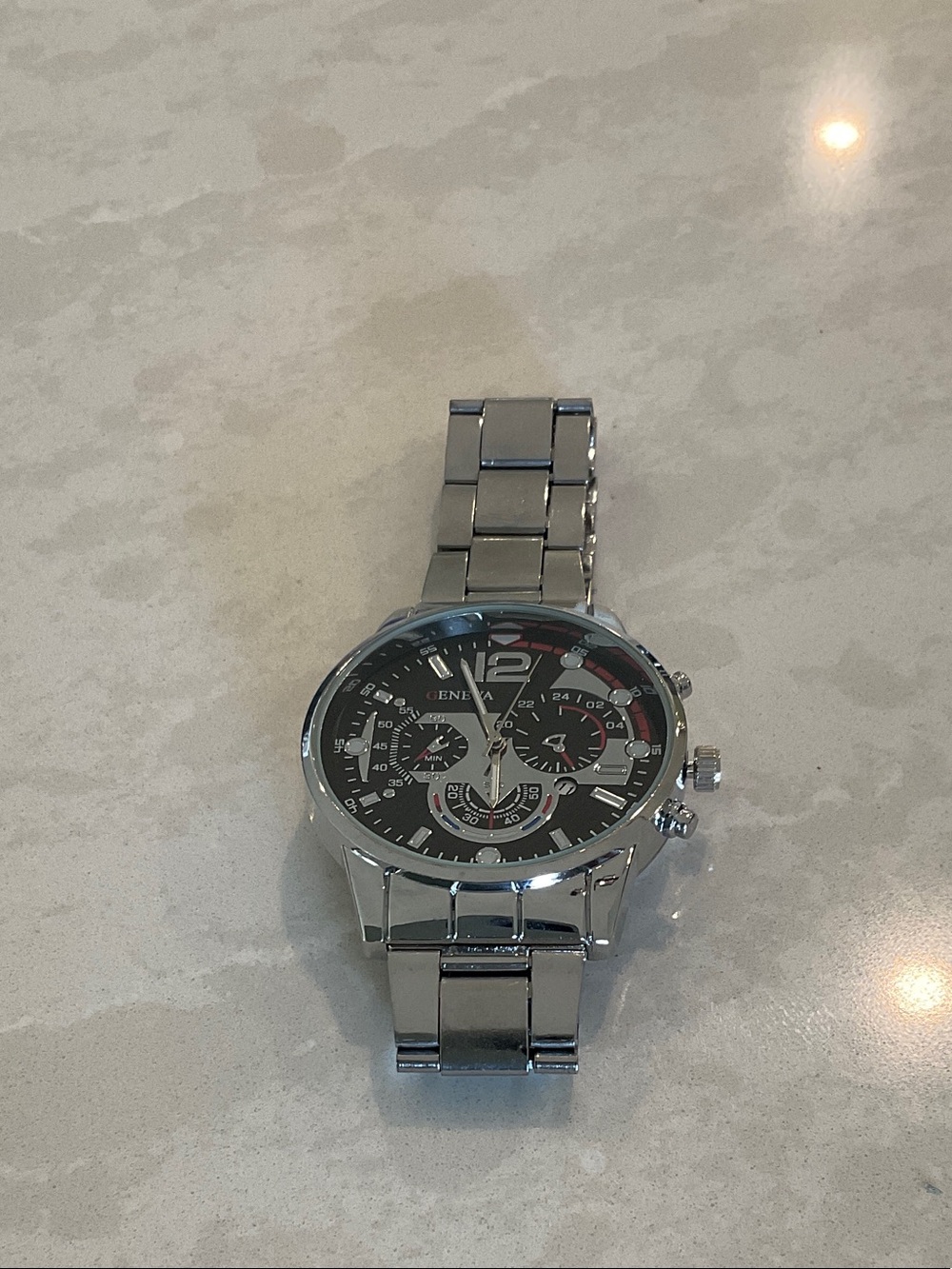 Geneva Silver Bracelet Watch with Black Dial